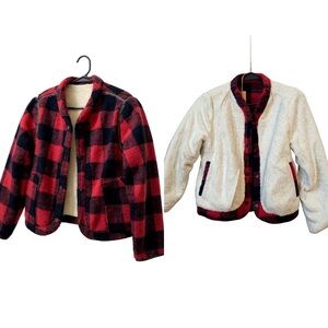 BlankNYC Reversible Sherpa Fleece Jacket XS Buffalo Plaid & Cream New